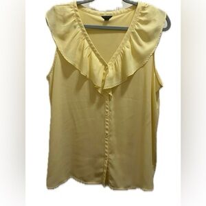 Ann Taylor Yellow Ruffle V-Neck Mixed Media Shell Blouse- Sunshine